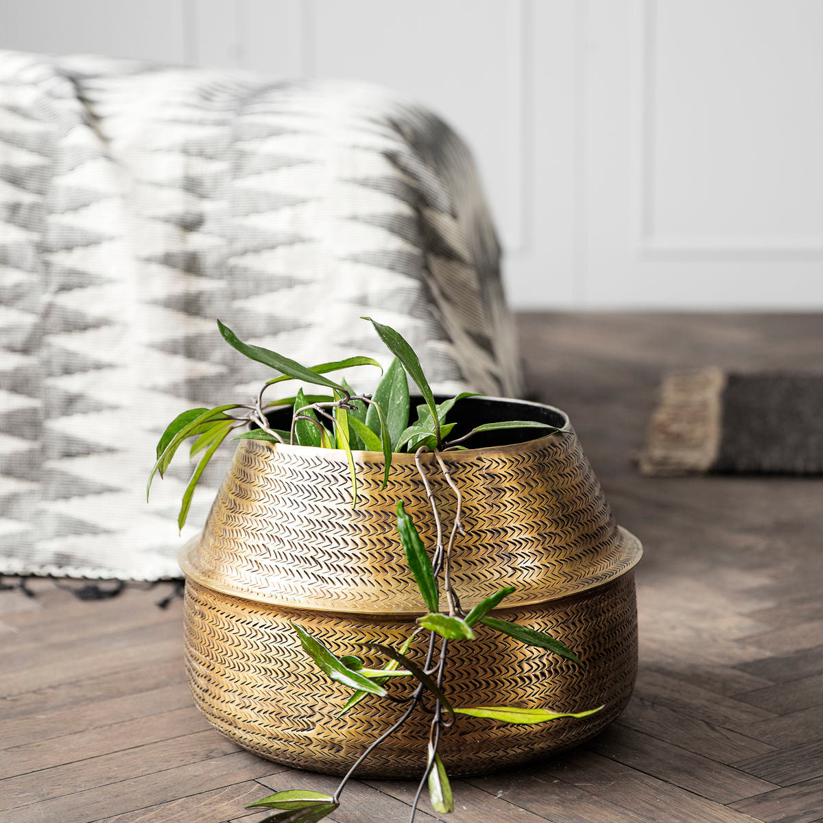 Planter, Rattan, Brass finish House Doctor