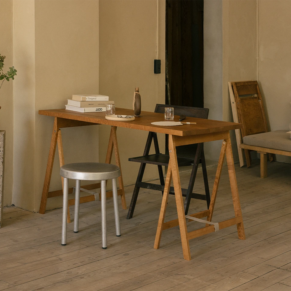 FRAMA Folding Flat Trestle Table | Warm Brown Birch