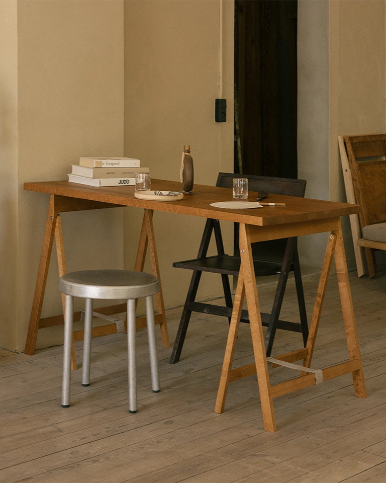 FRAMA Folding Flat Trestle Table | Warm Brown Birch