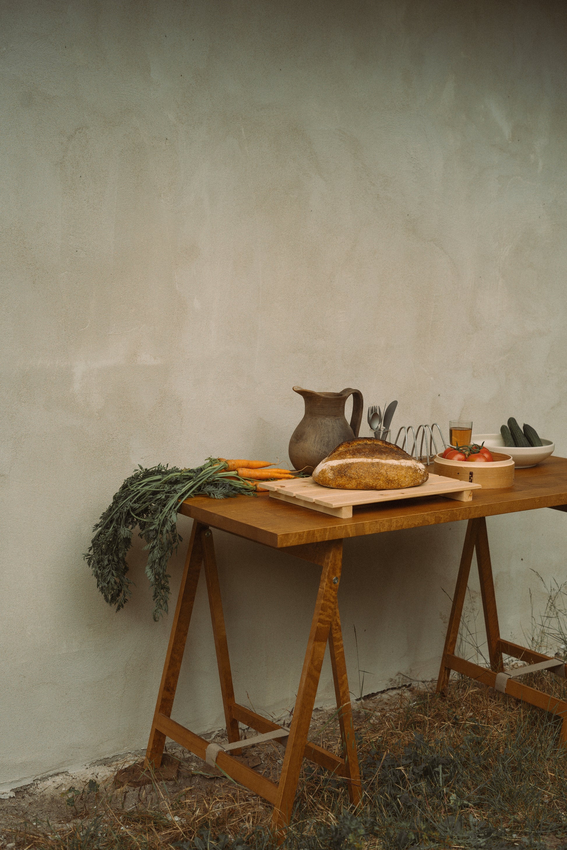FRAMA Folding Flat Trestle Table | Warm Brown Birch
